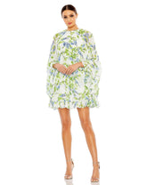 Short Chiffon Cape Sleeve Cocktail Dress Chiffon Fabric & Cape Sleeves Mac Duggal 56029