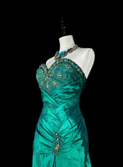 Vintage Mermaid Sweetheart Dark Green 70s With Pleated Beads Long Prom Gown Party Wear Dresses N1839
