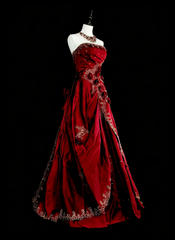 Vintage 1760s A Line Strapless Wine Red With Back Bow-knot Sleeveless Pleated Long Prom Dresses N1591