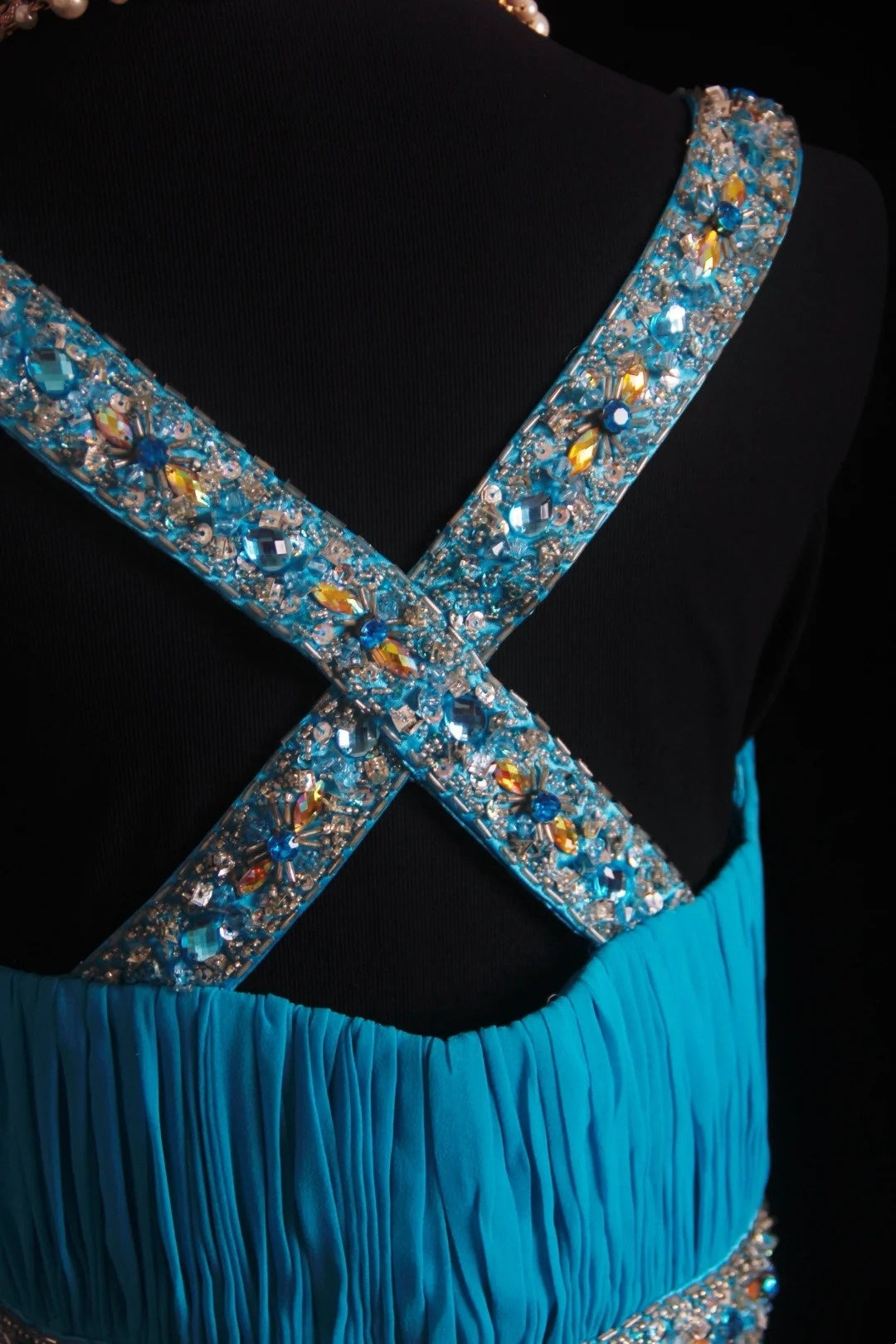 Vintage A line V Neck Blue Chiffon Sleeveless Summer Formal For Women Girls Teens Prom Dresses N2248