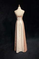 Elegant A Line Spaghetti Strap Chamapgne Ivory Satin Formal Dress Long Prom Dresses N2723