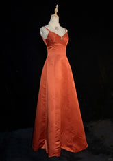 Modest Prom Dresses A line Spaghetti Strap Orange With Beading Long Evening Outfits N3445