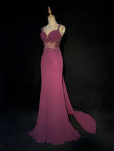 Vintage Prom Dresses Inspo Mermaid Spaghetti Strap Purple Long 1990s With Beaded Formal Gowns N3388
