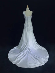 Modest Prom Dresses Mermaid One Shoulder Light Sky Blue Satin With Lace Long Formal Dance Dress N3000