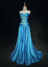Modest Prom Dresses Inspo Mermaid Sweetheart Blue Satin With Beading For Women Formal Dress N3213