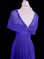 Modest Prom Dresses A line Spaghetti Strap Royal Blue Chiffon Sleeveless Formal Evening Dress N3844