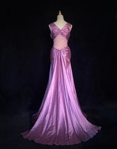 Modest Prom Dresses Inspo Mermaid V Neck Satin With Ruffled Train For Women Formal Dress N3229