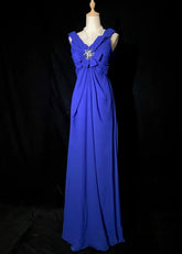 Vintage Prom Dresses Inspo A Line V Neck Royal Blue Chiffon Long 1990s With Beading Formal Gowns N3352