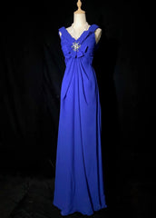 Vintage Prom Dresses Inspo A Line V Neck Royal Blue Chiffon Long 1990s With Beading Formal Gowns N3352