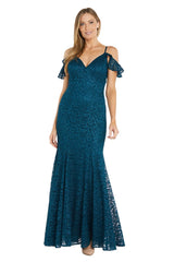 Long Formal Glitter Lace Dress Evening R&M Richards 6177