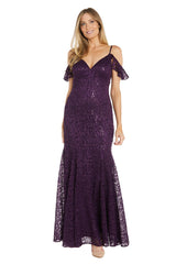 Long Formal Glitter Lace Dress Evening R&M Richards 6177