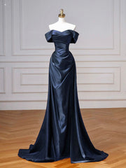 Simple Off Shoulder Satin Burgundy Long Prom Dress, Burgundy Long Formal Dress Party Gown AB1842