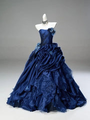 Classy Ball Gown Strapless Navy Blue Long Inspo For Women Girls Formal Party Gowns Long Formal Prom Dresses AB1841