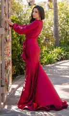 Deep V-Neck Long-Sleeve Fitted Formal Dress 6753H