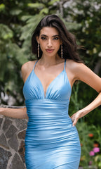 Empire Waist Ruched V-Neck Cocktail Dress 6754S