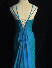 Modest Prom Dresses Mermaid V Neck Blue Chiffon Corset Back Floor Length Formal Evening Outfits N3483