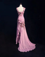 Elegant Sheath Spaghetti Strap Pink Chiffon With Beaded Bodice Formal Dress High Low Prom Dresses N2736