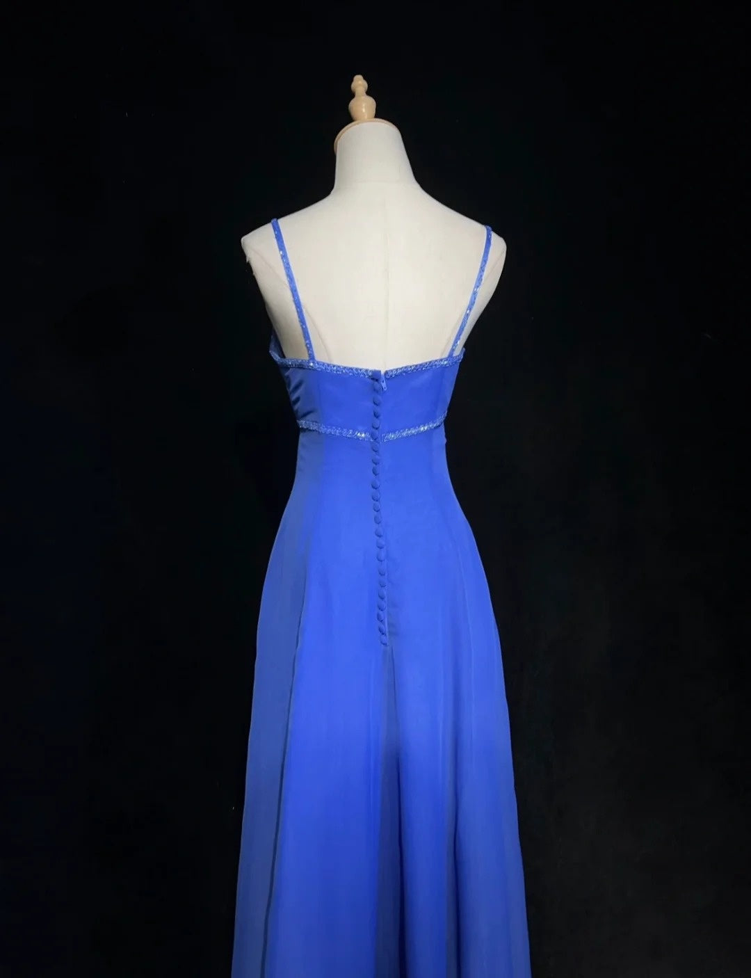 Pretty Prom Dresses A line Spaghetti Strap Royal Blue Chiffon With Beading Long Formal Dress N3002