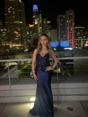 Modest Senior Prom Dresses High Schools Inspiration Mermaid Spaghetti Straps Navy Blue Semi Formal Grad Long Prom Dress For Teens AB2154