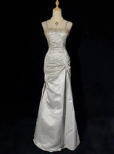 Classy Prom Dresses Inspiration Mermaid Spaghetti Strap Silver Gala Satin Beaded Vintage Formal Dress N3182