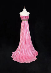 Vintage Prom Dresses Spaghetti Strap Mermaid Pink With Gold Lace Long Formal Evening Outfits N3862