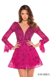 Amarra 88032 A Line Short Homecoming Long Sleeve Cocktail Dress