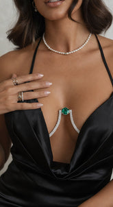 Luminous Green Crystal Bra Chain - Gold