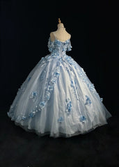 Beautiful Prom Dresses Ball Gown Off The Shoulder Tulle Blue With Appliqued Long Formal Gown N2926