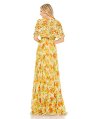 Long Formal Floral Print Cape Sleeve Dress Floral Print & Cape Sleeves Mac Duggal 9201