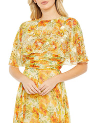 Long Formal Floral Print Cape Sleeve Dress Floral Print & Cape Sleeves Mac Duggal 9201