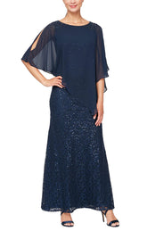 SL Fashions 9213121 Petite Long Lace Dress