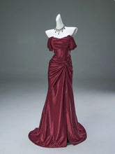 Elegant Pleated Satin Formal Mermaid Evening Dress,Fahsion Graudation Prom Dresses With Off-The-Shoulder N1870