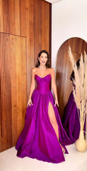 Modest Senior Prom Dresses High Schools Inspiration A Line Sweetheart Purple Slit Semi Formal Grad Long Prom Dress For Teens AB2145
