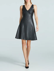 Faux Leather V-Neck Founder Dress