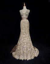 Vintage Prom Dresses 1980s Mermaid V Neck Pink Lace With Appliqued Beaded Long Prom Gown N3112