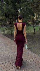 Elegant Mermaid Scoop Neck Burgundy With Sleeves Long Formal Fancy Evening Dress Dinner Outfits Classy Party Gowns AB2026