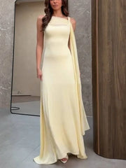 Classy Mermaid Square Neck Slim Yellow Long Formal Fancy Prom Evening Dresses Dinner Outfits Classy Party Gown AB2050