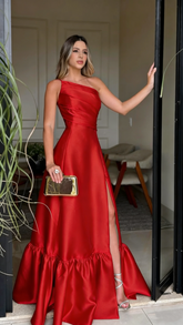 Classy Prom Dresses Inspiration A line One Shoulder Green Satin Long Semi Formal Dance Grad Prom Dresses For Teens AB2071