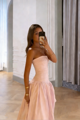 Classy Strapless Pink Split Prom Dresses A-line Party Formal Dress Formal Gowns AB528