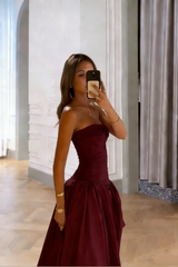 Classy Strapless Pink Split Prom Dresses A-line Party Formal Dress Formal Gowns AB528