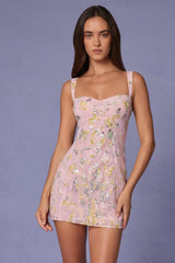 Embellished A-line Mini Dress in Soft Pink