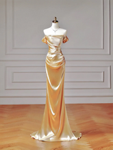 Chic Prom Dresses Aesthetic Mermaid Off The Shoulder Gold With Pleated Inspiration Impress Long Party Formal Gown For Teenagers High Schools AQ013