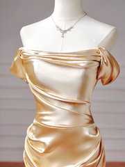 Chic Prom Dresses Aesthetic Mermaid Off The Shoulder Gold With Pleated Inspiration Impress Long Party Formal Gown For Teenagers High Schools AQ013