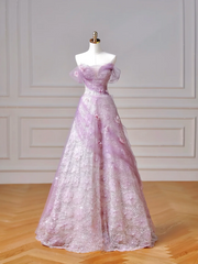 Modest Prom Dresses Aesthetic Ball Gown Off The Shoulder Lilac Tulle Inspiration Impress Long Party Formal Gown For Teenagers High Schools Girls AQ014