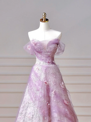 Modest Prom Dresses Aesthetic Ball Gown Off The Shoulder Lilac Tulle Inspiration Impress Long Party Formal Gown For Teenagers High Schools Girls AQ014