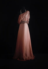Vintage Prom Dresses 90s Formal A line One Shoulder Pink Chiffon Long Party Gowns Prom Dresses AS017