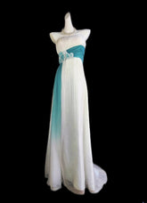 Classic A Line Strapless White Blue Ombre Chiffon Sleeveless Long Prom Dresses High School Senior Graduation Dance Evening Outfits AS022