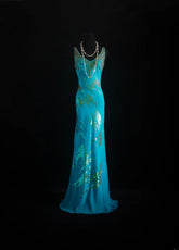 Vintage Prom Dresses 90s Formal Mermaid V Neck Blue Chiffon With Beadings Long Party Gowns Prom Dresses AS027