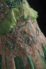 Vintage 90s Prom Dresses Women Mermaid Spaghetti Straps Green Lace Long Formal Dance Evening Party Gowns AS037