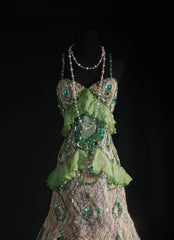 Vintage 90s Prom Dresses Women Mermaid Spaghetti Straps Green Lace Long Formal Dance Evening Party Gowns AS037
